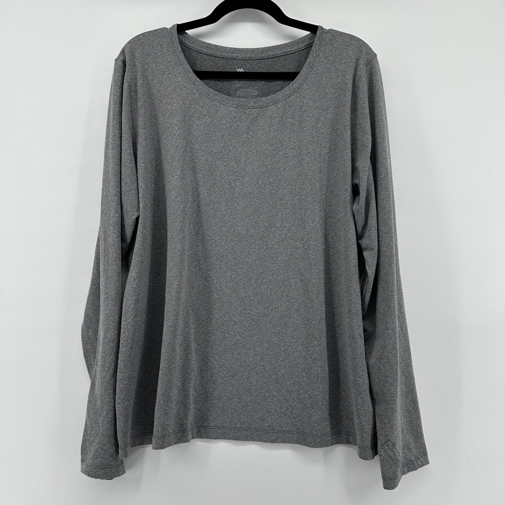 All In Motion Womens XL Gray Long Sleeve Scoop Neck Activewear Top F00321743